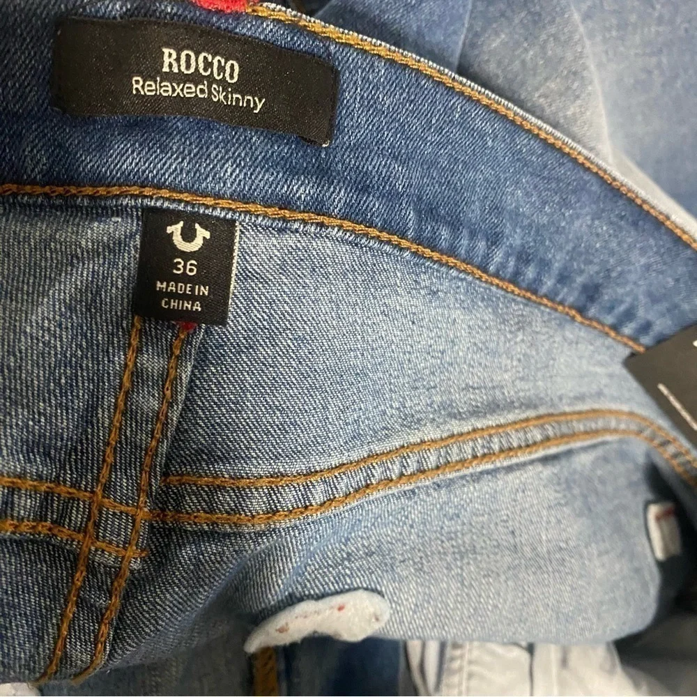 True Religion Rocco Moto Relaxed Skinny Jeans Med Sunkiss Wash W36 x L32 NWT